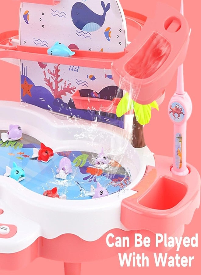 Maycoly 3in1 Fishing Game Toys for Kids with 34PCS Accessories Including Fishing Rod, Small Fish, Track, etc., STEM Toys with Music and Stories for Preschool Learning (Pink) - Image 2